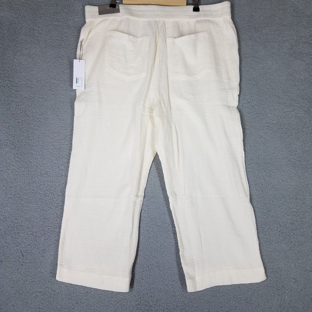 NEW Soft Surroundings Women's 1X Pants Crop Gauze Beach Pull On Casual Ivory - Picture 2 of 16